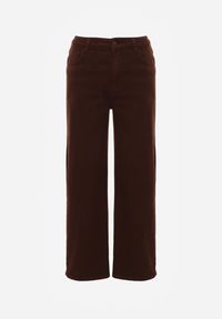 Born2be - Ciemnobrązowe Bawełniane Jeansy z Wysokim Stanem i Szerokimi Nogawkami Taphixa. Okazja: na co dzień. Stan: podwyższony. Kolor: brązowy. Styl: casual, elegancki #7