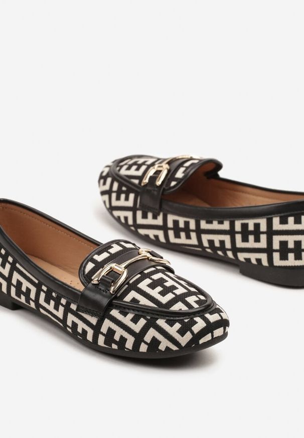 Born2be - Czarne Mokasyny w Geometryczny Print z Klamerką Teloriel. Okazja: na co dzień. Kolor: czarny. Materiał: jeans. Wzór: geometria, nadruk. Styl: klasyczny, casual