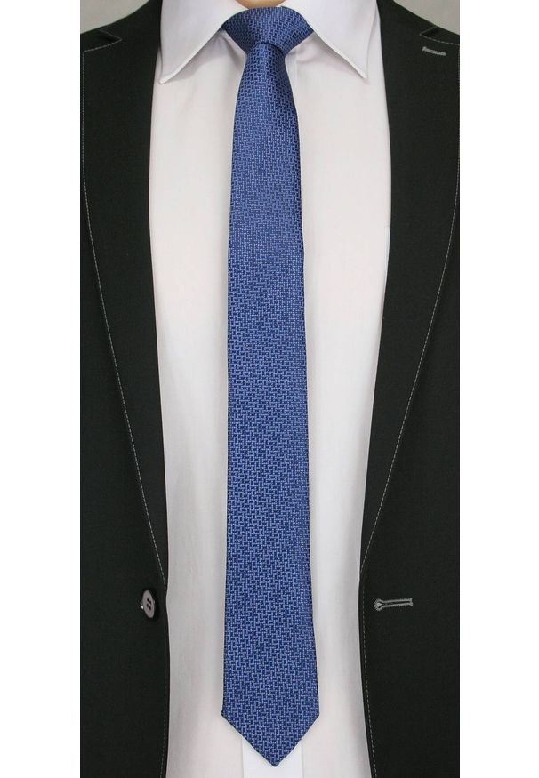 Elegancki Krawat Męski w Drobny Wzór 6 cm- Alties, Niebiesko-Granatowy. Kolor: niebieski. Materiał: tkanina. Styl: elegancki