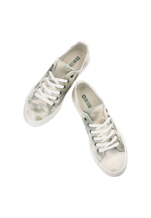 Big-Star - Zielone Trampki Big Star Modne Buty Damskie. Okazja: na co dzień. Kolor: zielony. Materiał: materiał. Szerokość cholewki: normalna. Wzór: moro. Styl: militarny, casual