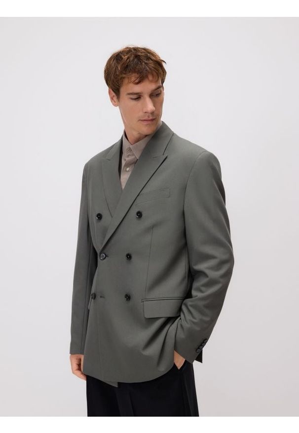 Reserved - Marynarka slim fit z domieszką wiskozy - szary. Kolor: szary. Materiał: wiskoza