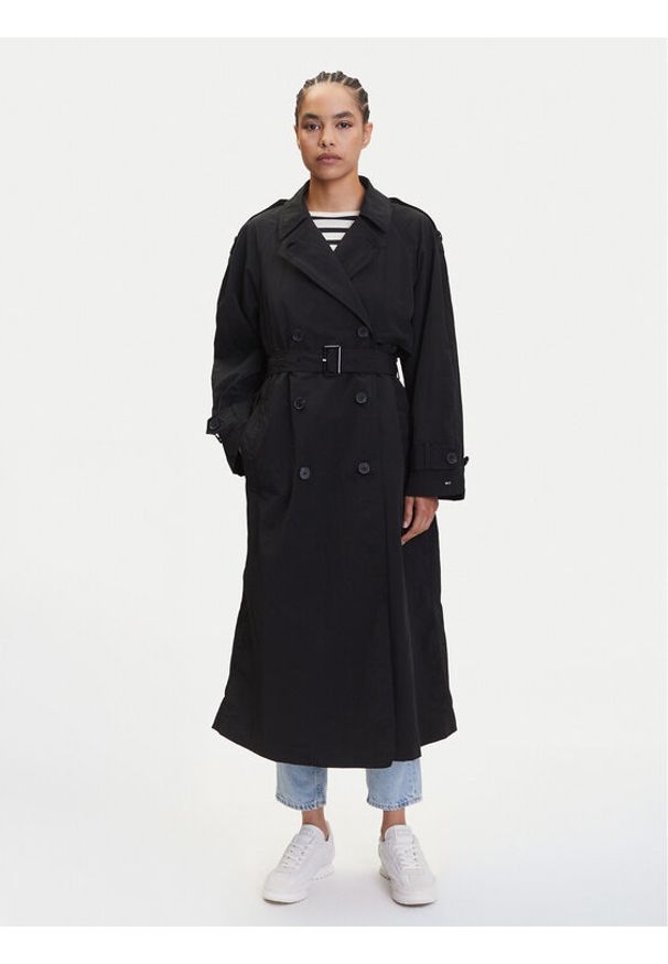 TOMMY HILFIGER - Tommy Hilfiger Trencz WW0WW45632 Czarny Oversize. Kolor: czarny. Materiał: syntetyk