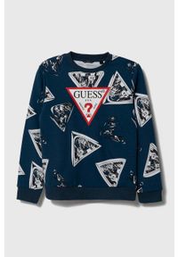 Guess bluza bawełniana dziecięca kolor niebieski wzorzysta. Kolor: niebieski. Materiał: bawełna. Wzór: nadruk. Styl: klasyczny #1