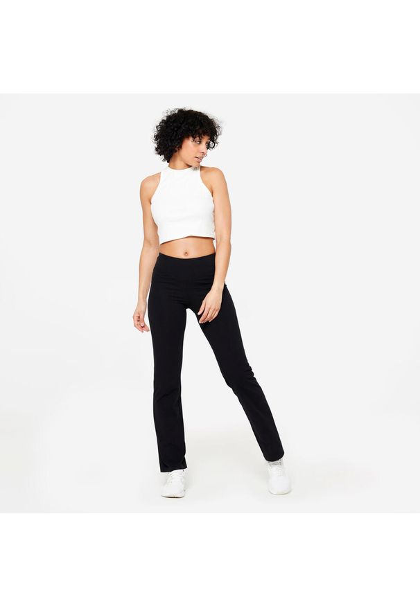 DOMYOS - Legginsy fitness damskie Domyos rozkloszowane. Kolor: czarny. Materiał: poliester, bawełna, materiał, elastan. Sport: fitness