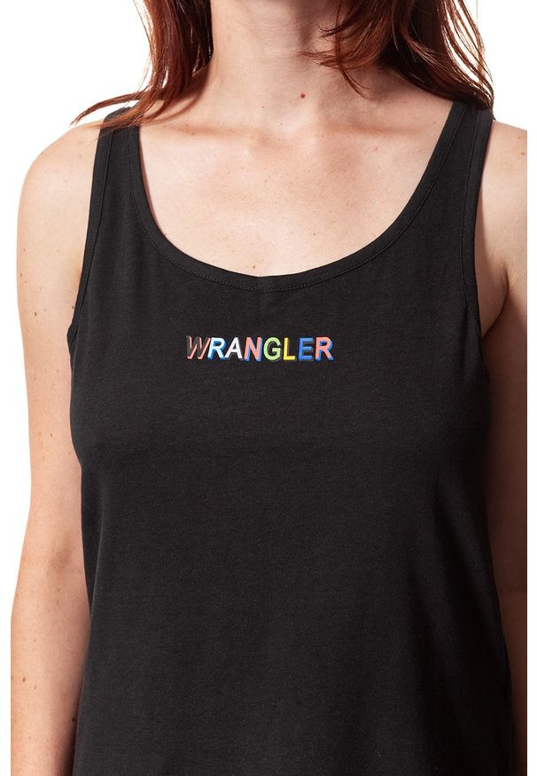 Wrangler - WRANGLER T SHIRT DAMSKI TANK BLACK W7387EV01 112131060. Okazja: na co dzień. Długość rękawa: na ramiączkach. Wzór: kolorowy, nadruk. Styl: casual