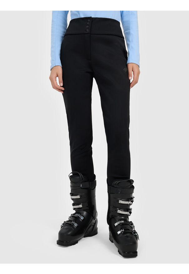 4f - 4F Spodnie narciarskie softshell membrana 5000 damskie - czarne XS. Stan: podwyższony. Kolor: czarny. Materiał: softshell. Sezon: zima. Sport: narciarstwo