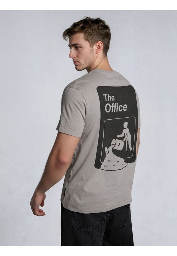 Sinsay - Bawełniana koszulka z krótkim rękawem The Office - szary. Kolor: szary. Materiał: bawełna. Długość rękawa: krótki rękaw. Długość: krótkie