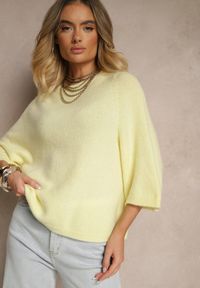 Renee - Żółty Sweter z Rękawami 3/4 z Wełną Dannalin. Okazja: na co dzień, na spotkanie biznesowe. Typ kołnierza: dekolt w łódkę. Kolor: żółty. Materiał: wełna. Długość rękawa: krótki rękaw. Długość: krótkie. Sezon: wiosna. Styl: biznesowy, klasyczny, elegancki, casual