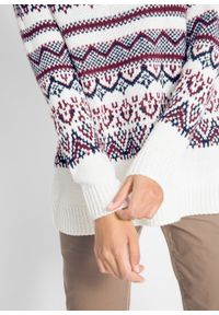 Sweter w norweski wzór, z szerokim golfem, fason o linii litery A bonprix biel wełny w norweski wzór. Typ kołnierza: golf. Kolor: biały. Materiał: materiał, akryl, wełna #6