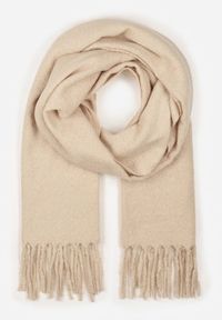 Born2be - Beżowy Klasyczny Szalik Zdobiony Frędzlami Vetilana. Okazja: do pracy. Kolor: beżowy. Materiał: jeans. Wzór: aplikacja. Styl: klasyczny #2