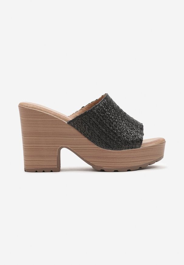 Renee - Czarne Klapki na Grubej Podeszwie ze Słupkiem Testalene. Kolor: czarny. Obcas: na słupku