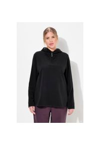 ULLA POPKEN - Damskie Polarowy półgolf krótki oversize kaptur długi rękaw z recyklingu. Kolekcja: plus size. Kolor: czarny. Materiał: poliester, materiał. Długość rękawa: długi rękaw. Długość: krótkie #1