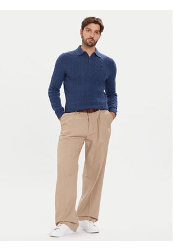 Polo Ralph Lauren Sweter 710974165003 Granatowy Regular Fit. Typ kołnierza: polo. Kolor: niebieski. Materiał: wełna