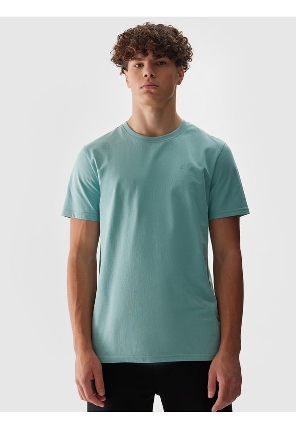 4f - 4F T-shirt regular gładki męski - turkusowy M. Okazja: na co dzień. Kolor: turkusowy. Materiał: bawełna, jersey, dzianina. Długość rękawa: krótki rękaw. Długość: krótkie. Wzór: gładki. Styl: sportowy, casual
