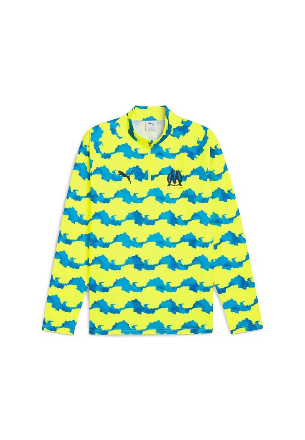 Puma - Dres rozgrzewkowy 1/4 zamka OM 2025/26. Kolor: żółty. Materiał: dresówka. Sport: piłka nożna