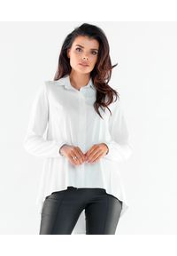 Awama - Elegancka Koszula z Dłuższym Tyłem - Biała. Kolor: biały. Materiał: wiskoza, elastan. Długość: długie. Styl: elegancki