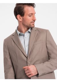 Ombre Clothing - Męska klasyczna marynarka z kieszenią na poszetkę - beżowa V3 - Rozmiar: M. Kolor: beżowy. Materiał: poliester. Styl: klasyczny #4