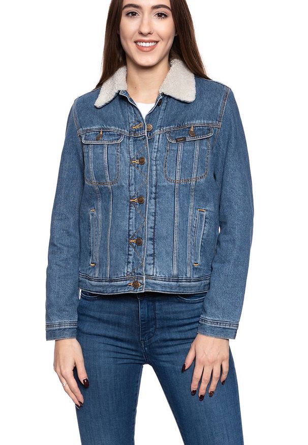 Lee - DAMSKA KURTKA ZIMOWA LEE SHERPA RIDER DARK STONEWASH L54VLJ46 112112980. Materiał: jeans. Sezon: zima