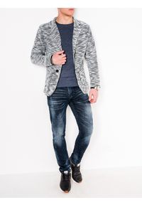 Ombre Clothing - Marynarka męska casual - szara M89 - S. Okazja: na co dzień. Kolor: szary. Materiał: poliester, dzianina. Wzór: aplikacja. Styl: casual #4