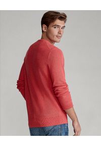 Ralph Lauren - RALPH LAUREN - Czerwony sweter z bawełny Regular Fit Mesh. Typ kołnierza: polo. Kolor: czerwony. Materiał: bawełna, mesh. Wzór: haft, ze splotem. Styl: klasyczny, sportowy #4