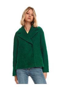 TOP SECRET - Wełniana dwurzędowa kurtka. Kolor: zielony. Materiał: wełna. Długość rękawa: długi rękaw. Długość: krótkie. Sezon: zima