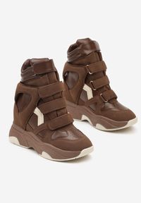 Born2be - Brązowe Sneakersy na Koturnie z Zapięciem na Rzep Liriam. Zapięcie: rzepy. Kolor: brązowy. Obcas: na koturnie #4