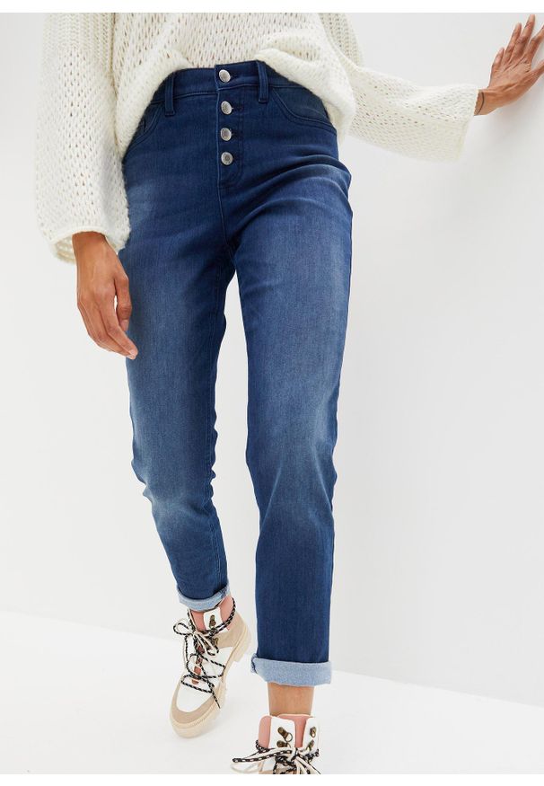 bonprix - Dżinsy ocieplane, z miękką spodnią stroną, typu boyfriend. Kolor: niebieski