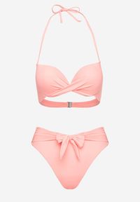 Born2be - Różowe Bikini Wiązany Biustonosz i Majtki Typu Figi Vanissa. Kolor: różowy