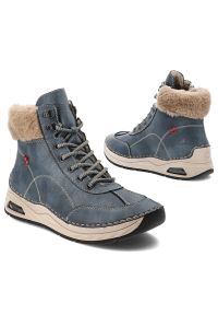 Niebieskie Botki Rieker Ocieplane Obuwie Damskie. Okazja: na co dzień. Zapięcie: sznurówki. Kolor: niebieski. Materiał: futro. Styl: casual, sportowy #7