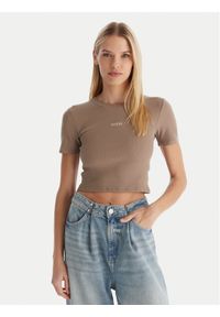 Guess T-Shirt V5YP08 K8RT2 Khaki Slim Fit. Kolor: brązowy. Materiał: wiskoza #1
