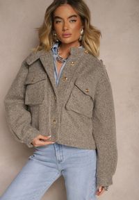 Renee - Brązowa Kurtka Utility z Kieszeniami z Klapami i Bufiastymi Rękawami Niraleen. Okazja: na co dzień. Kolor: brązowy. Materiał: jeans. Styl: casual