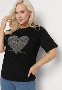 Born2be - Czarny Bawełniany T-shirt z Ozdobnym Nadrukiem i Napisem Ilenira. Kolekcja: plus size. Kolor: czarny. Materiał: bawełna. Wzór: napisy, nadruk #7