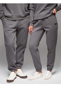 Ombre Clothing - Klasyczne spodnie dresowe ze ściągaczami unisex– szare V18 - Rozmiar: XS/S. Kolor: szary. Materiał: dresówka. Wzór: aplikacja. Styl: klasyczny