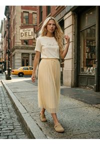 Sinsay - Plisowana spódnica midi z wiązaniem w pasie - żółty. Kolor: żółty #1