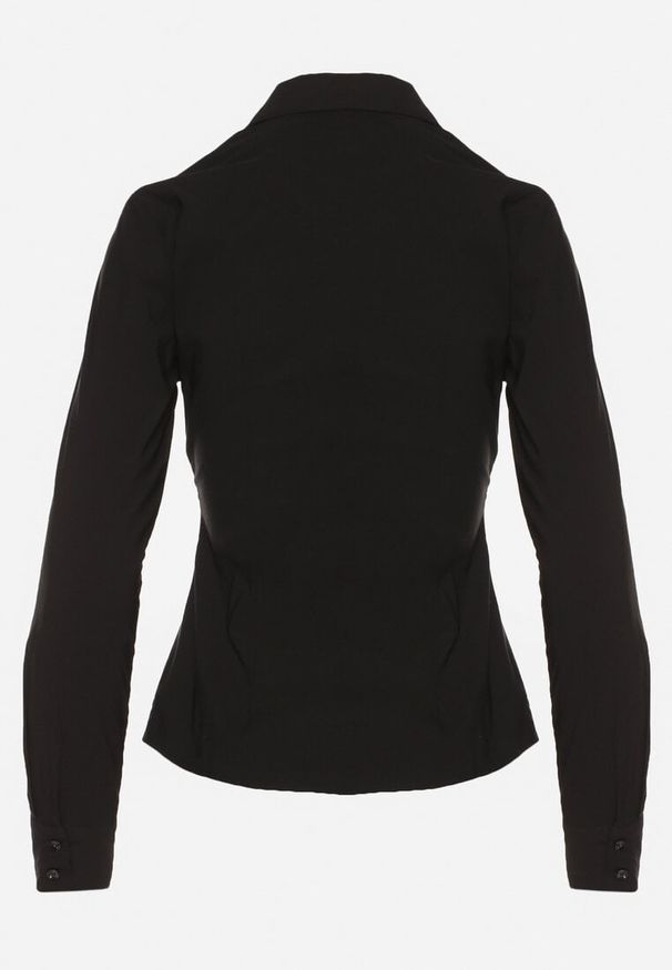 Born2be - Czarna Koszula z Bawełną Ozdobiona Marszczeniem Anixe. Okazja: na co dzień, na spotkanie biznesowe. Kolor: czarny. Materiał: bawełna. Wzór: aplikacja. Styl: klasyczny, casual, elegancki, biznesowy