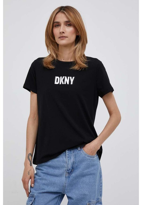DKNY - Dkny t-shirt damski kolor czarny. Kolor: czarny. Materiał: dzianina. Styl: klasyczny