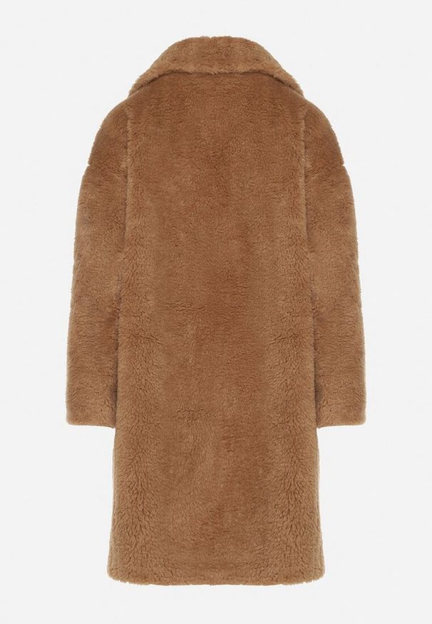 Born2be - Brązowy Dwurzędowy Płaszcz Teddy o Fasonie Oversize Anerre. Typ kołnierza: golf. Kolor: brązowy. Materiał: dzianina, jeans, wełna. Styl: elegancki