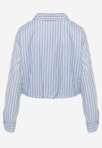 Born2be - Niebieska Bawełniana Koszula Oversize w Pionowe Paski z Gumką Kycer. Okazja: na co dzień, na spotkanie biznesowe. Typ kołnierza: kołnierzyk klasyczny. Kolor: niebieski. Materiał: bawełna. Wzór: paski. Styl: casual, biznesowy, elegancki, klasyczny #7