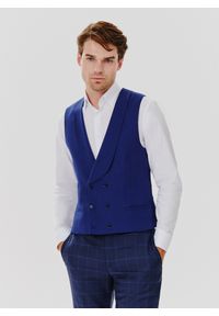 Pako Lorente - PAKO LORENTE – Granatowa dwurzędowa kamizelka męska. Kolor: niebieski. Materiał: wełna, elastan. Wzór: gładki #1