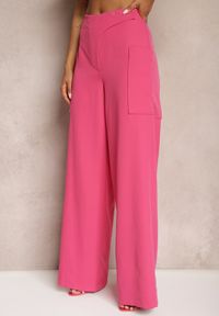 Renee - Fuksjowe Spodnie z Szerokimi Nogawkami High Waist Nestajoan. Stan: podwyższony. Kolor: różowy