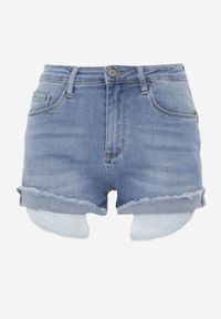 Renee - Niebieskie Szorty Denimowe High Waist z Efektem Push-Up i Asymetrycznymi Nogawkami Zilisea. Okazja: na co dzień. Stan: podwyższony. Kolor: niebieski. Materiał: materiał. Styl: casual #3