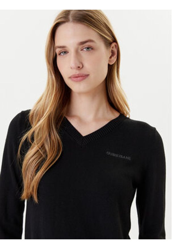 Guess Jeans Sweter W4BR84 Z3HO2 Czarny Regular Fit. Kolor: czarny. Materiał: syntetyk