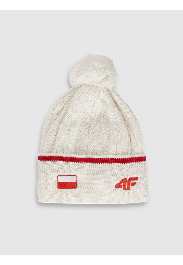 4f - 4F Czapka zimowa z wełną merino uniseks - biała M. Kolor: biały. Materiał: wełna. Wzór: haft. Sezon: zima. Styl: casual, klasyczny, sportowy