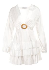 Born2be - Biała Sukienka Damotis. Kolor: biały. Materiał: tkanina. Długość rękawa: długi rękaw. Wzór: jednolity, gładki. Typ sukienki: kopertowe. Długość: mini #5