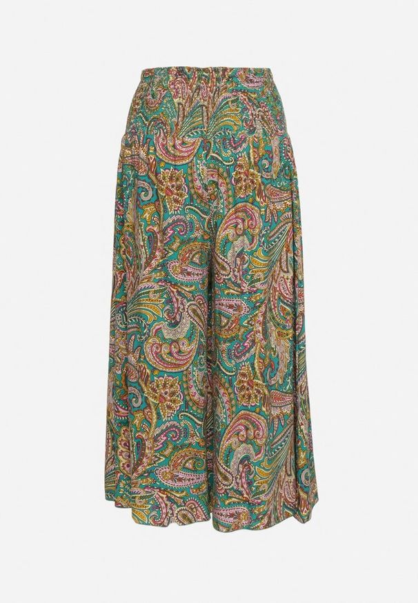 Born2be - Zielone Bawełniane Spodnie Kuloty z Wzorem Paisley Tarrisa. Okazja: na co dzień. Kolor: zielony. Materiał: bawełna. Wzór: paisley. Styl: elegancki, casual