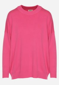 Born2be - Fuksjowy Gładki Sweter z Rękawami Typu Nietoperz Ralanevia. Okazja: do pracy, na co dzień. Kolor: różowy. Wzór: gładki. Styl: casual #2