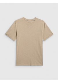 4f - 4F T-shirt regular gładki męski - beżowy S. Okazja: na co dzień. Kolor: beżowy. Materiał: dzianina, bawełna. Wzór: gładki. Styl: casual #1