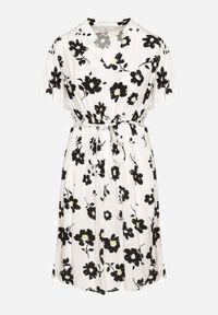 Born2be - Biała Sukienka w Kwiaty z Paskiem Cleza. Okazja: na co dzień. Typ kołnierza: dekolt w kształcie V. Kolor: biały. Wzór: kwiaty. Sezon: wiosna, lato. Styl: casual, elegancki #2