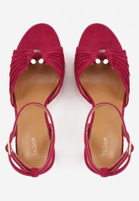 Renee - Różowe Sandały VICES na Szpilce Zdobione Marszczeniem i Aplikacją Synalirea. Zapięcie: pasek. Kolor: różowy. Wzór: aplikacja. Obcas: na szpilce. Styl: klasyczny, elegancki #7