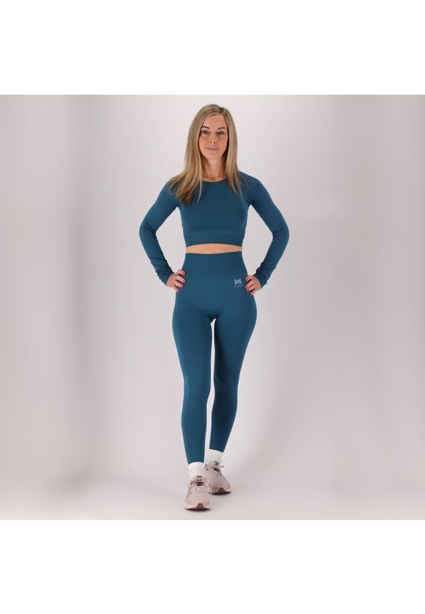 XTREME - Damski zestaw sportowy - Legginsy/Top - Niebieski. Kolor: niebieski. Materiał: poliamid